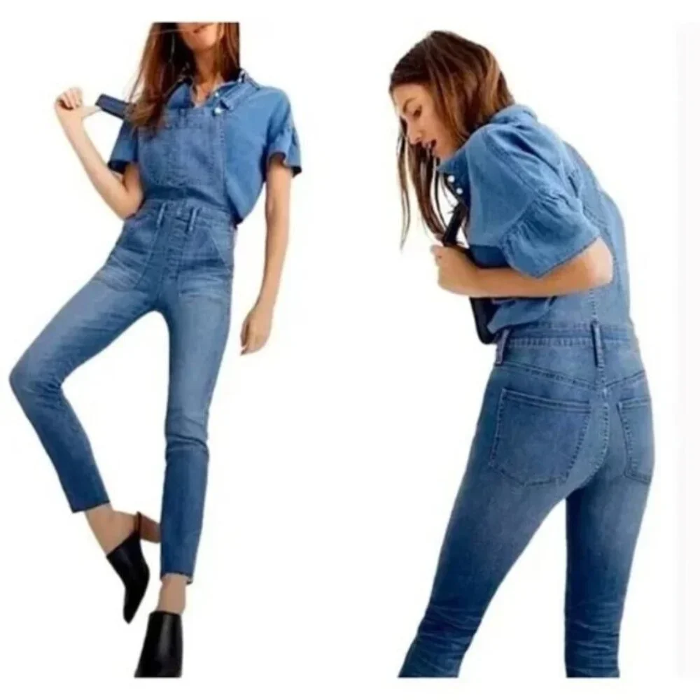 MADEWELL Blue Denim Skinny Overalls Size XXS Kemp Wash $148 Casual High Waist